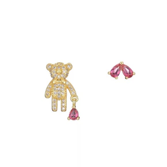 S925 Adorable Bear Honey Stud Earrings - Picture 2 of 8